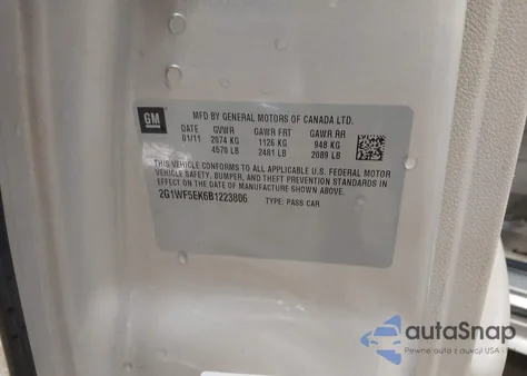 2011 Chevrolet Impala Ls from USA, damaged, VIN 2G1WF5EK6B1223806